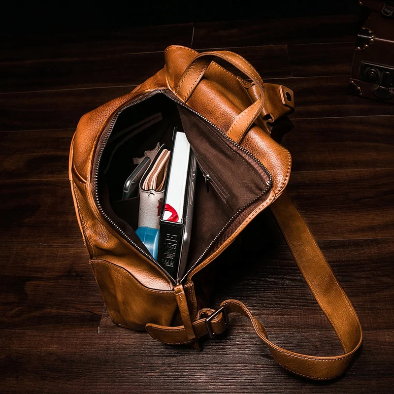 Vintage genuine leather bag men handbag bolsas Sling chest bag for men crossbody messenge Satchel Shoulder Sling Chest Pack Bag