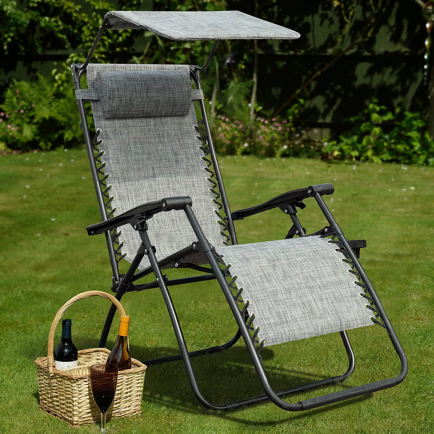 

Zero Gravity Chair Outdoor Folding Recliner Lounge Chair with Attachable Sunshade Canopy and Holder,
