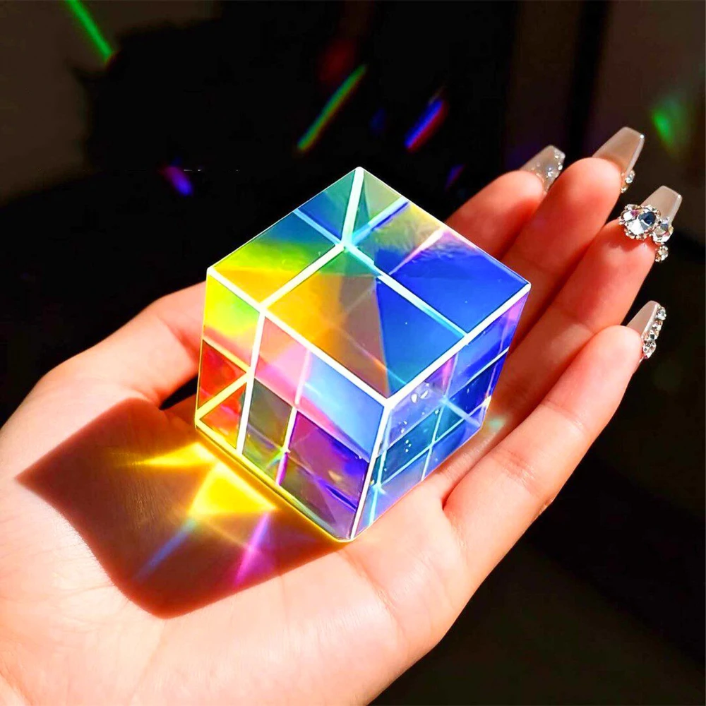 20mm CMY Prism Cube, Optical Hexahedral Crystal Light Catcher, Science Color Mixing Cube Educational Toy Home Desktop Decoration