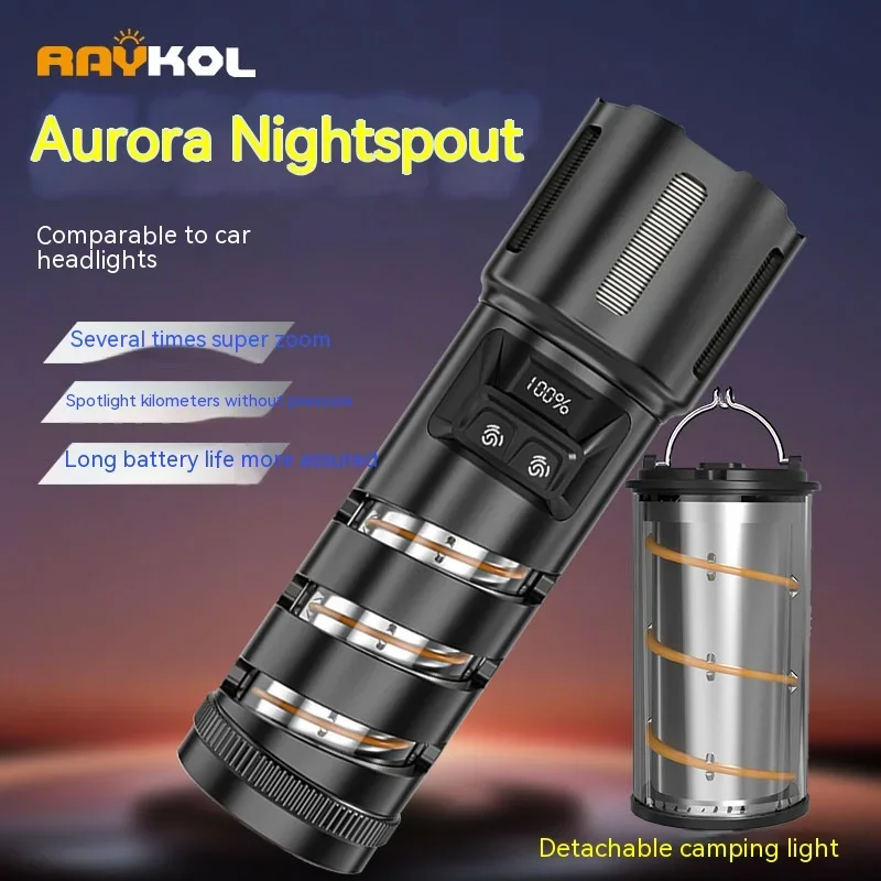 Zoom Rchargeable Flashlight Outdoor Lighting Waterproof Strong Light Removable Flashlight Power Bank Function