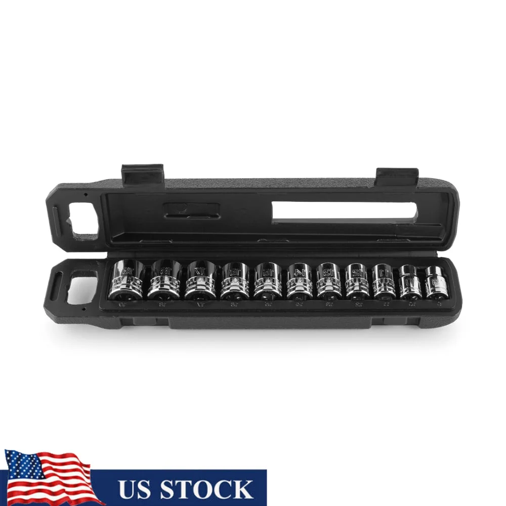 

Набор из 11 стандартных метрических розеток 3/8 дюйма, хромированные, устойчивые к ржавчине, сверхмощные, 6-точечные, с маркировкой большого размера, прочные