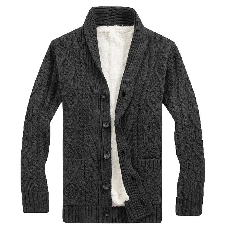 Men's Autumn Winter Knitted Jacket Wool Linner Sweater Cardigan Thicken Fleece Coats Casual Knitwear Male Clothes Sweatercoats