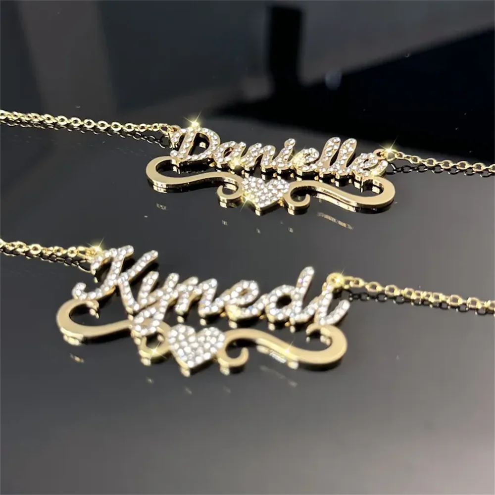 Customized Name Flashing Nameplate Necklace Women's Gold Diamond Necklace Personalized Necklace Customized Jewelry  Gift