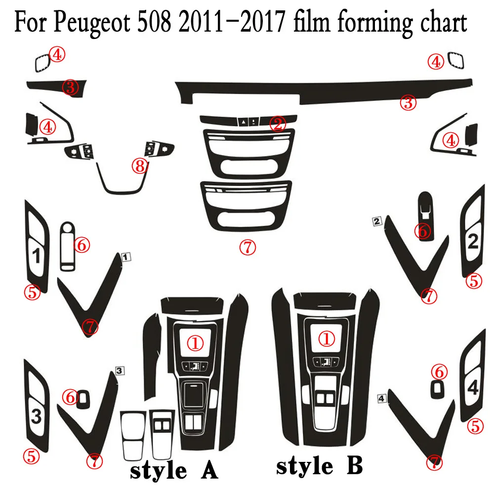 For Peugeot 508 2011-2017 Interior Central Control Panel Door Handle 3D/5D Carbon Fiber Stickers Decals Car styling Accessorie