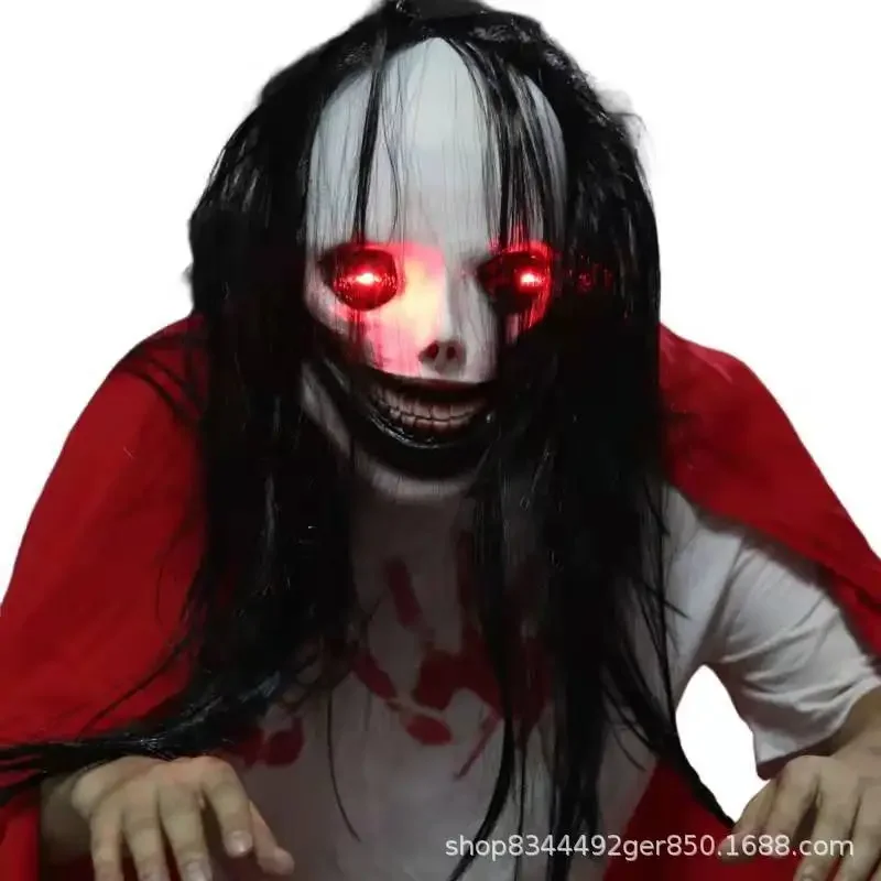 2025年ハロウィンホラー鬼面マスク、光る目、怖い血まみれの悪魔のフード、脱出、お化け屋敷の小道具、怖いコスチューム＆アクセサリー