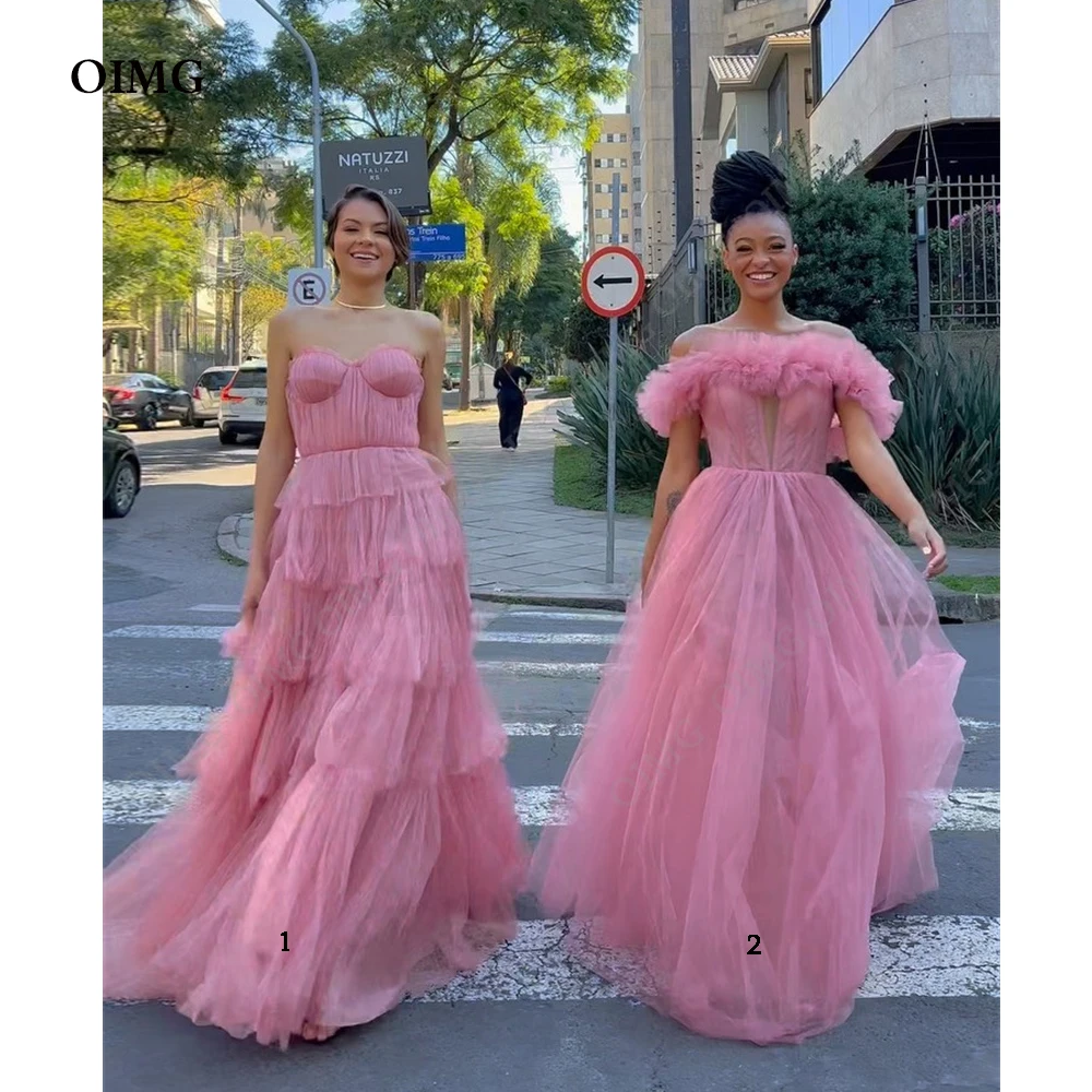 Baby Pink 2 Designs Evening Dressees Tulle Prom Dresse A-Line Floor Length Off Shoulder Formal Prom Gowns Party Dresses 2023