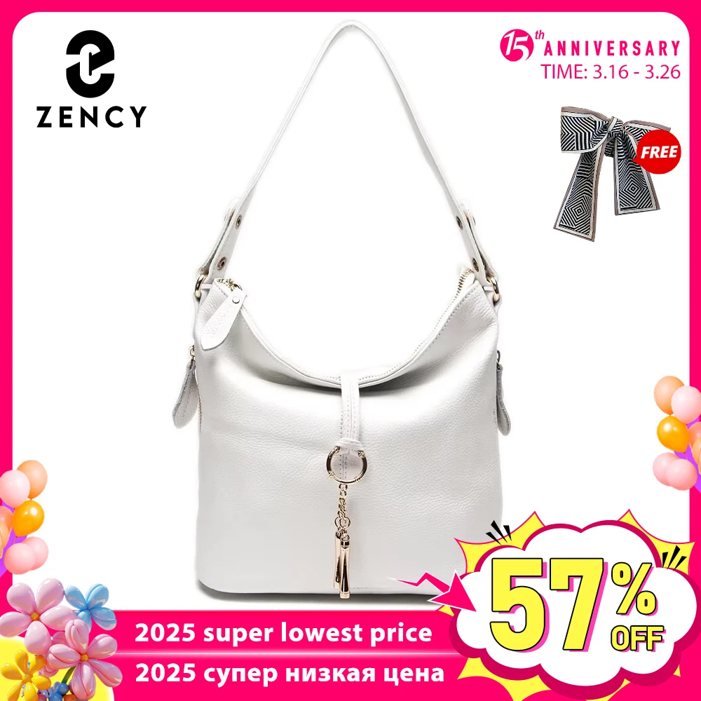 Zency Elegant Black Women Shoulder Bag 100% Genuine Leather Hobo Handbag Lady Messenger Bag Charm Lock Decoration Shopping Bag