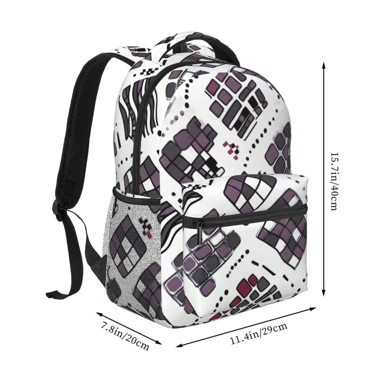 Gothic School Backpack Diagonal Checker Dot Trail Stripe Street Graphic Black White Edgy Daypack for School Work Weekend Outfit