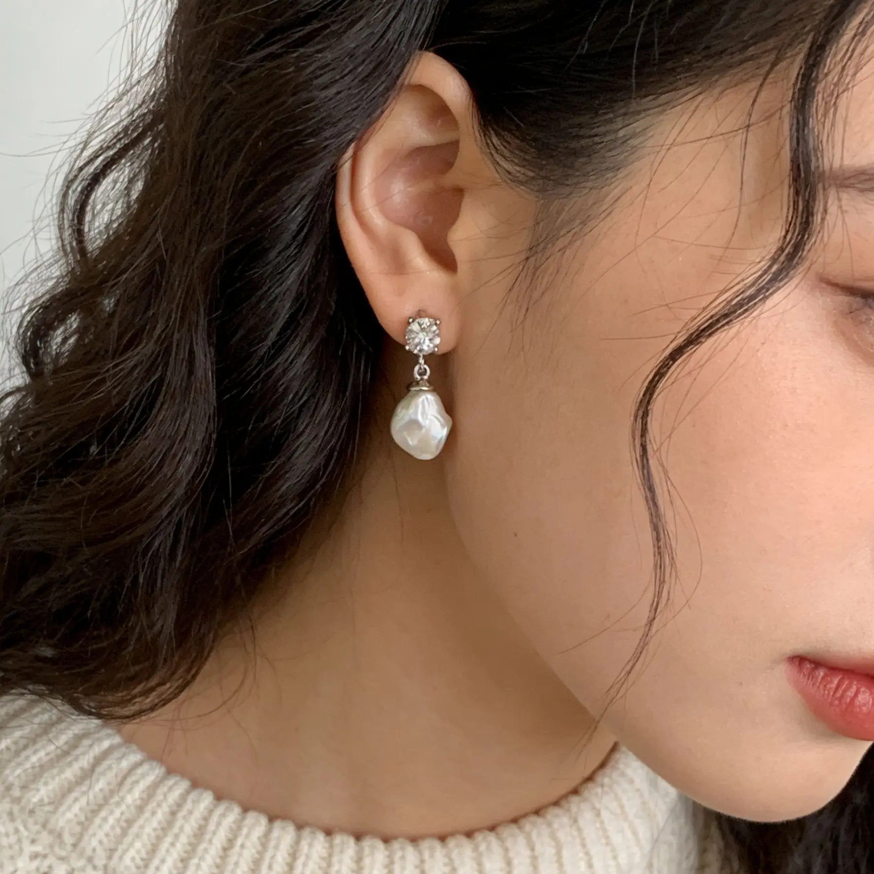 7-8mm Baroque Keshi Freshwater Pearl Earrings for Women 925 Sterling Silver Stud Earrings Jewelry Gift
