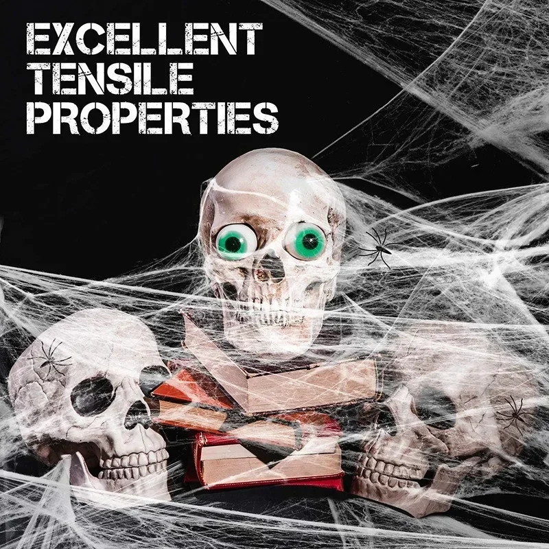 Künstliches Spinnennetz Halloween-Deko Buntes Baumwoll-Stretch-Spinnennetz mit Fake-Spinnen Gruselige Party-Dekoration Horrorhaus-Requisiten – Detail 12