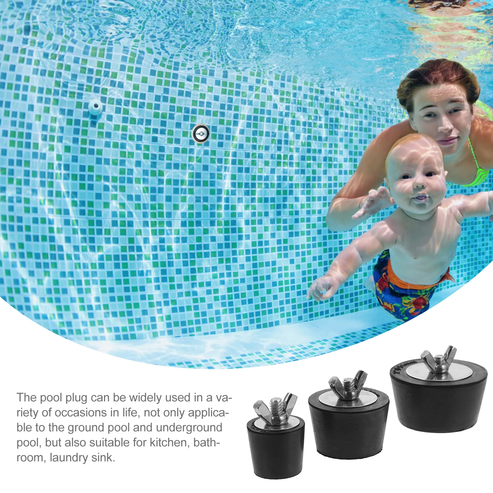 

3pcs Pool Plugs 25mm 38mm 51mm Heavy Duty Rubber Stainless Steel Winter Drain Plug Strainer Spa Bath Sink Stoppers