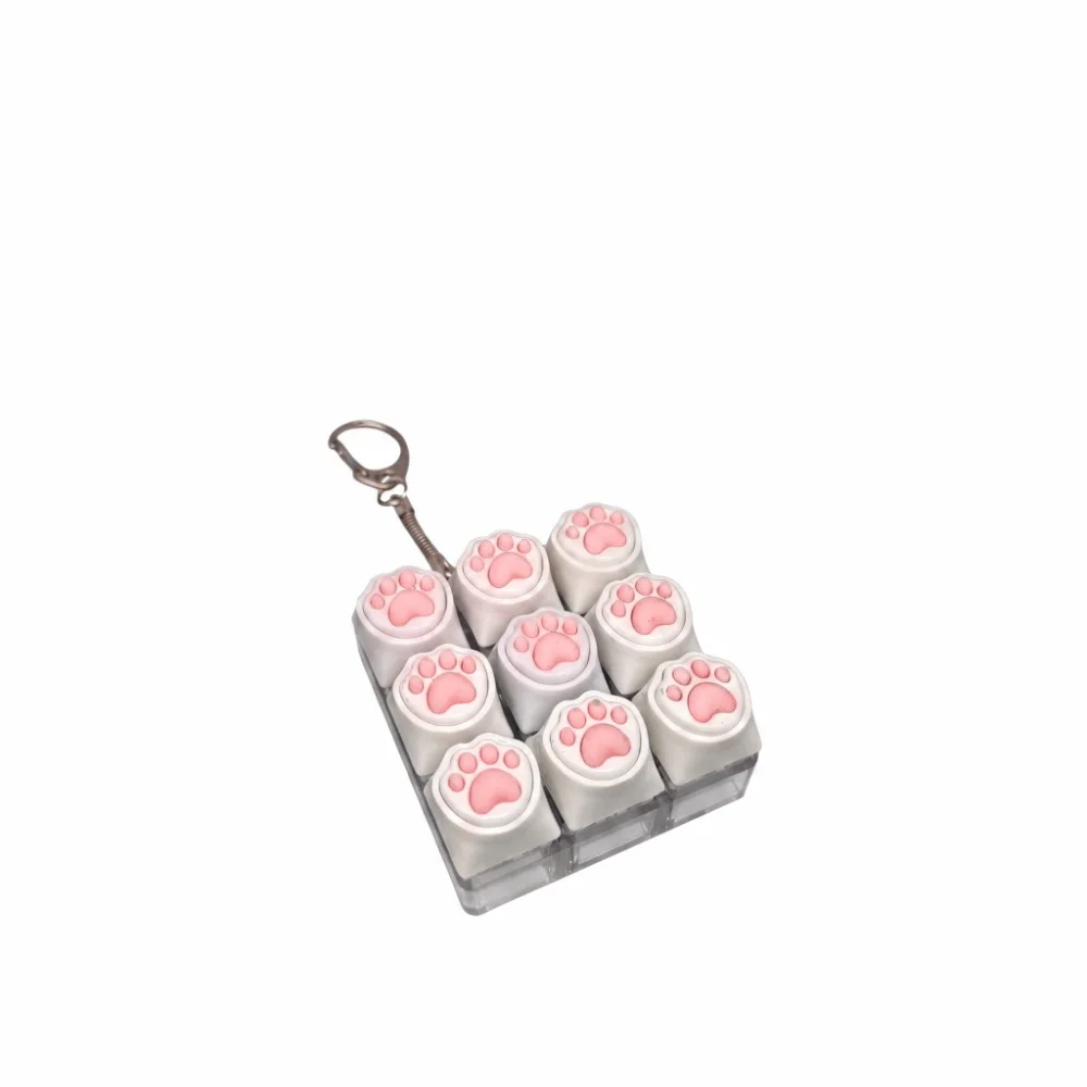 Cat Paw Button Cat Fidget Keychain 9 Keys Silent Keys Cat Mechanical Keyboard Keyring Luminated Button Creative Keycap Keychain