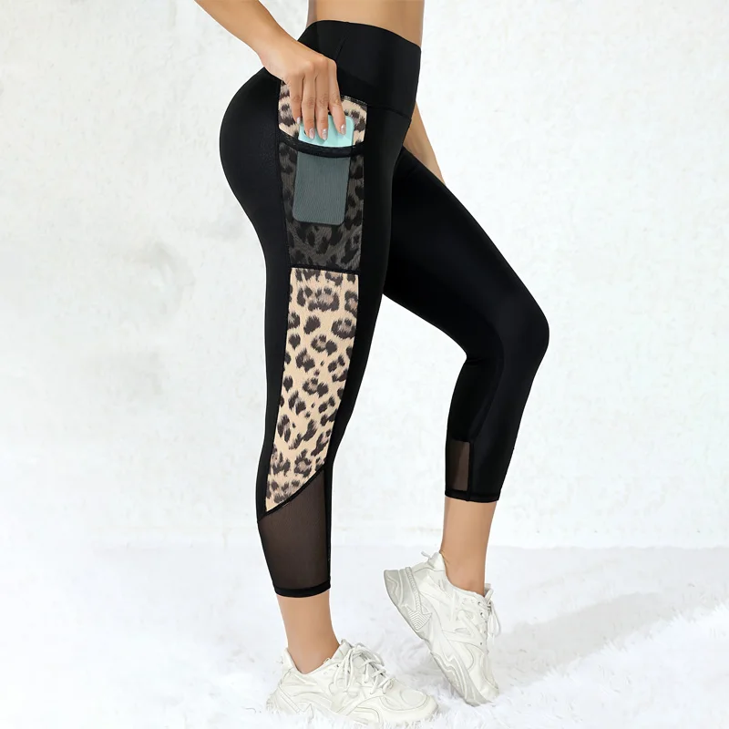 Marble Print Butt Lifting Sports Capri Leggings With Pockets, High Waisted Yoga Tight Capri Pants, Women\'s Activewear