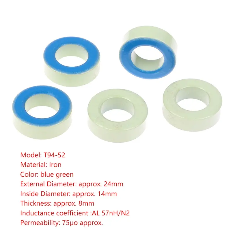 T94-52 Iron Ferrite Toroid Cores 24*14*8mmFor Inductors Iron powder Core Blue Green Ring 24mm x 14mm x 8mm