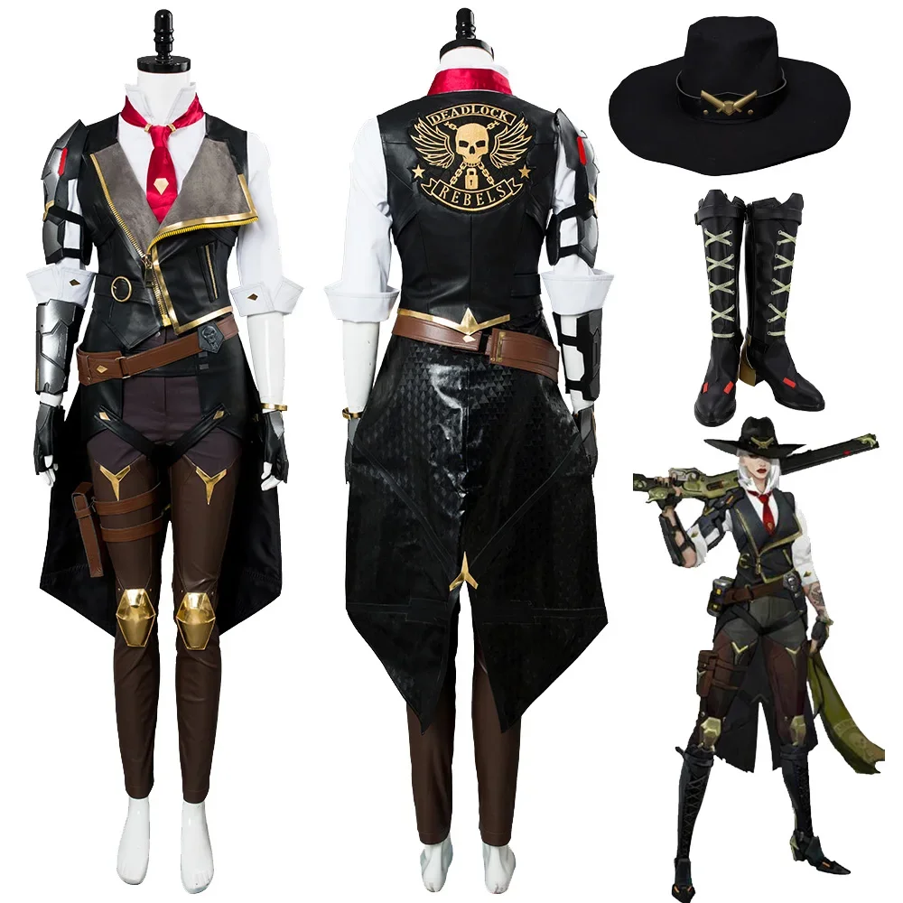 

OW Ashe Cosplay Costume Elizabeth Caledonia Cosplay Ashe Shoes Outfit Full Suit For Adult Women Halloween Carnival Costumes