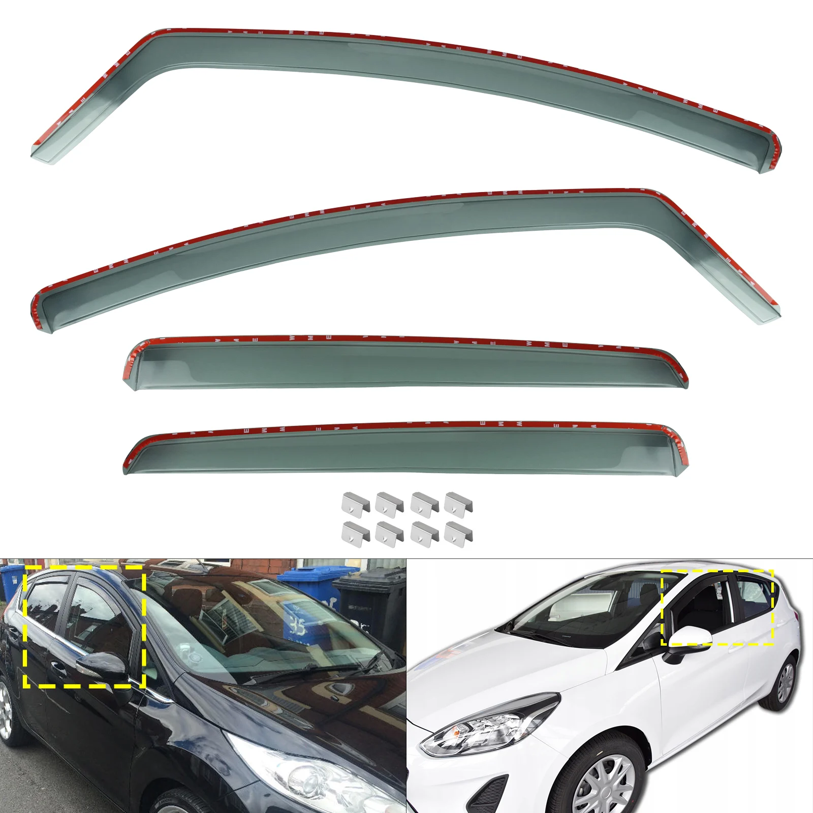 

4pcs Tint Wind Deflectors For Ford Fiesta MK7 Hatchback 5 Door 2008-2017 Side Window Wind Rain Sun Guard Deflector Edgevisors