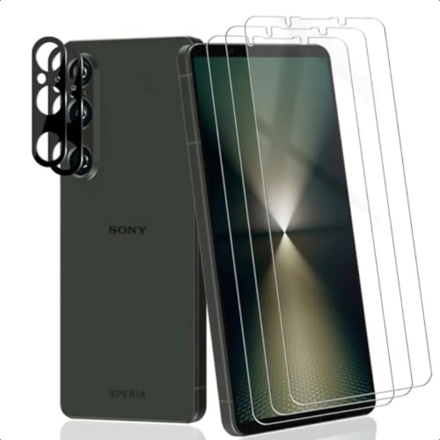 Confezione da 3 + 2 pezzi in vetro temperato per Sony Xperia 1 VI 2024 protezione schermo con protezione per obiettivo fotocamera 9H Hardn HD custodia in pellicola trasparente Frien
