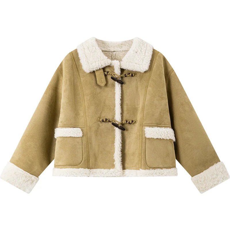 VIMLY mode Faux cuir vestes pour femmes rétro corne bouton polaire doublé vêtements d'extérieur col montant chaud dame manteaux 30615