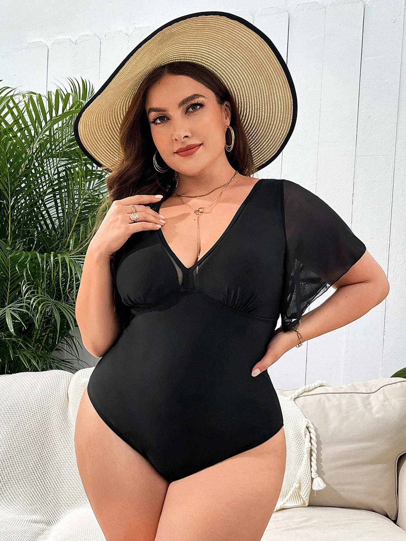 Plus Size Swimwear 2024 Women Swimsuit One Piece Monokini V-Neck Solid Sexy Tummy Control Bathing Suit