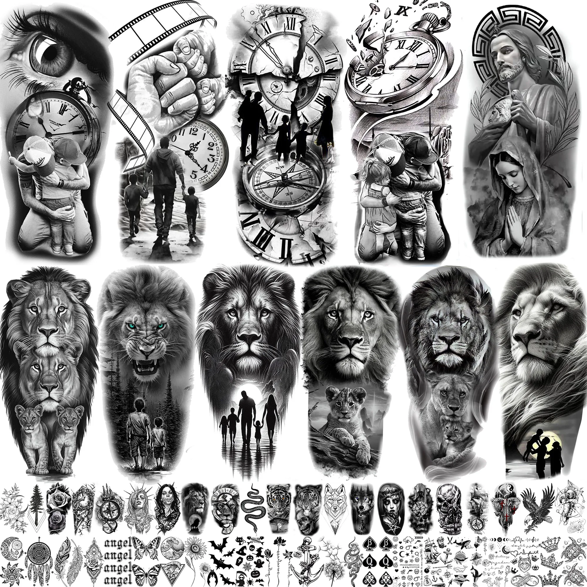 

75 Sheets Family Love Design Temporary Tattoos For Men Women Waterproof Realistic Lion With Baby Fake Tattoo Sticker Last Long