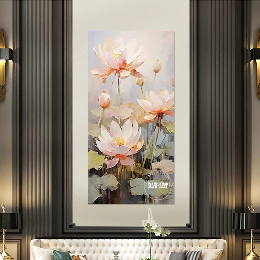 Modern Abstract Acrylic Painting, Beautiful Scenery 3D Picture, Unframed, Canvas Art Decor, Simple Style Lotus Flowers Wall