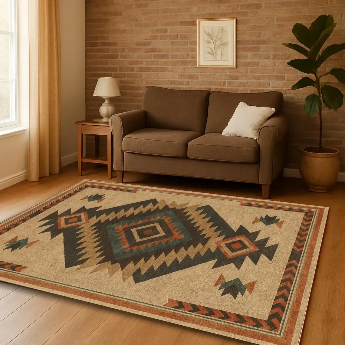 Southwestern Area Rug Tribal Geometric Boho Farmhouse Style Anti Slip Carpet Bedroom Living Room Bathroom Dormitories Floor