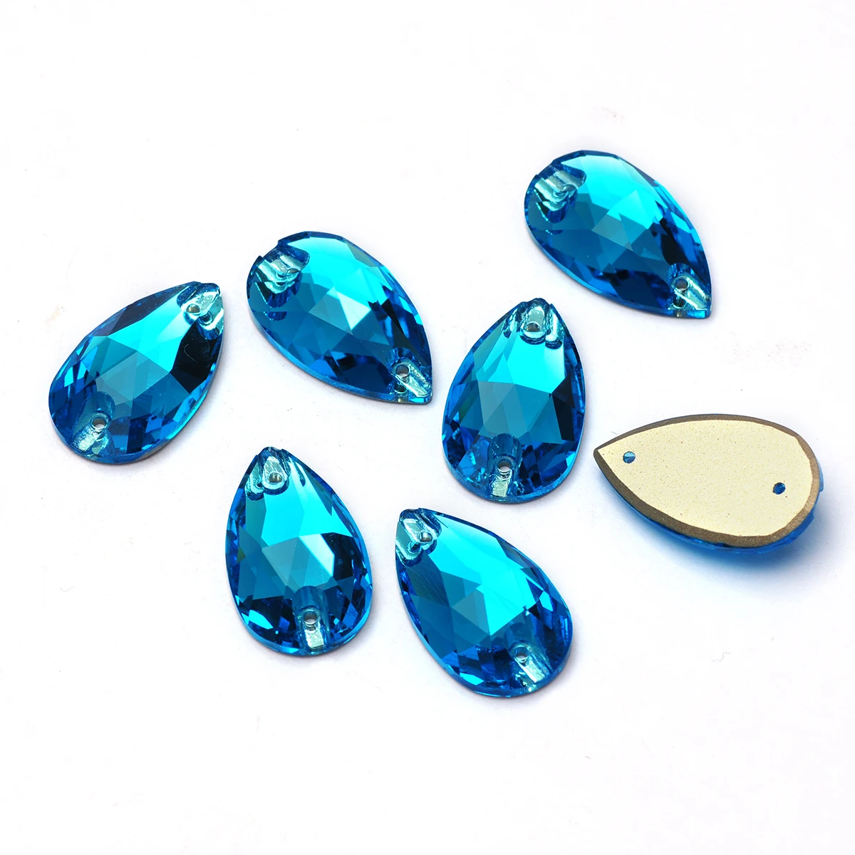 PUBRILE Aquamarin-Glas-Nähsteine Flache Strasssteine DIY Handarbeitsdekorationen Aufnähbare Kristallsteine für Taschen und Kleidung – Detail 7