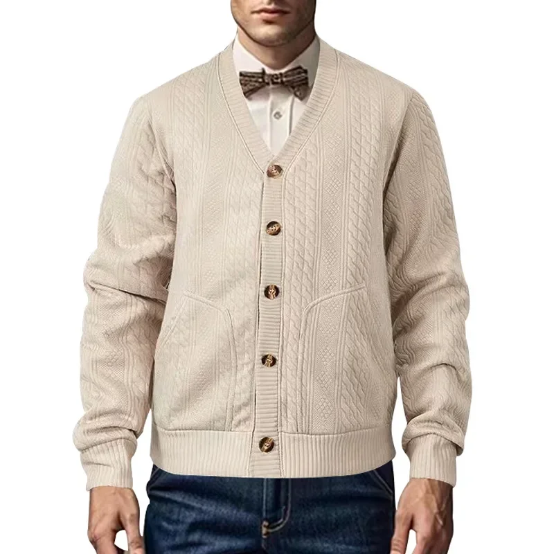 

2024 European and American New Trend Fashionable Casual Men's Jacquard Cardigan Button Knit Slim Fit Jacket Men Clothing