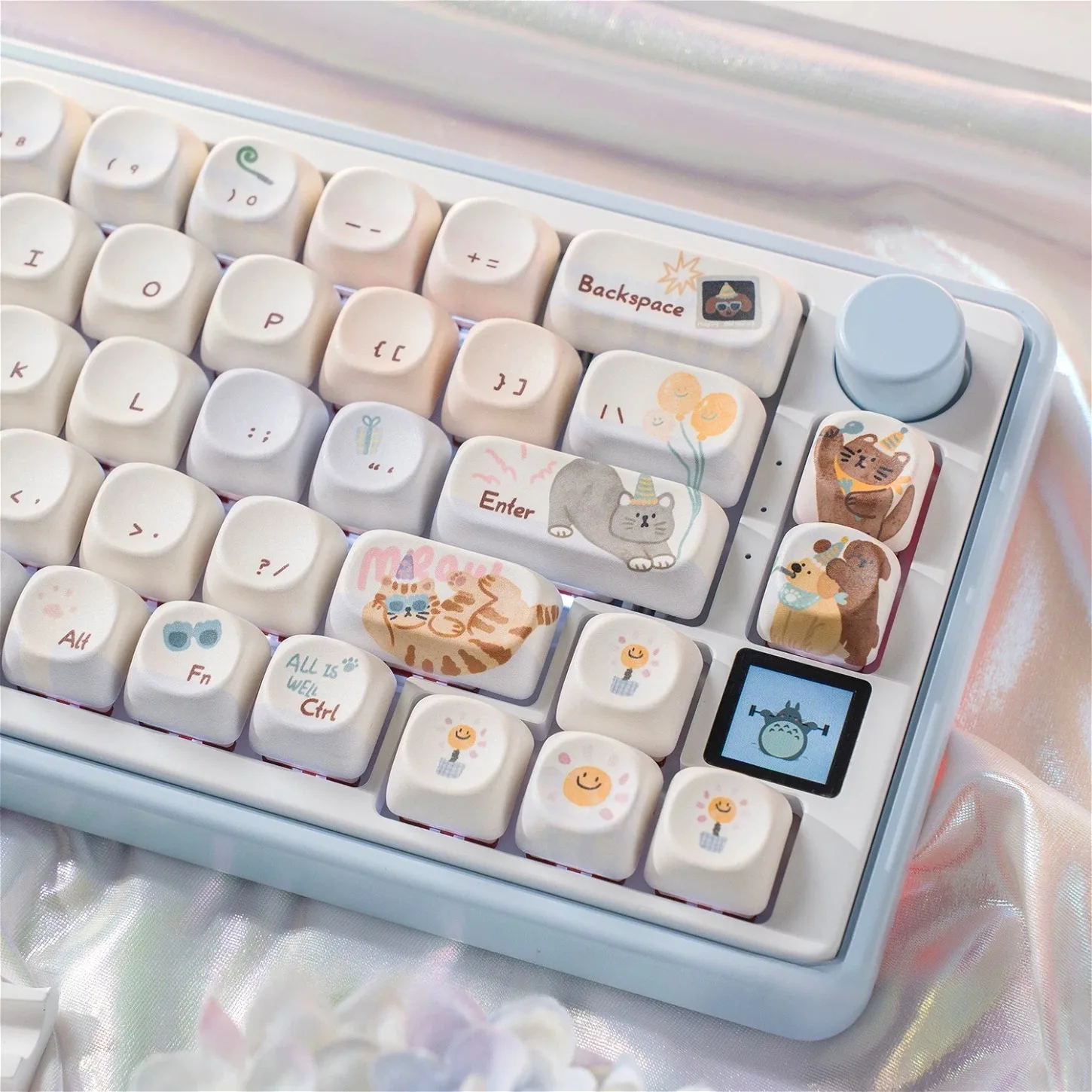 

MO Profile Cute Cat Dog Paradise Keycaps 143 Keys Blue Pink Round PBT Keycap Set for 61 68 75 84 87 98 108 Mechanical Keyboar