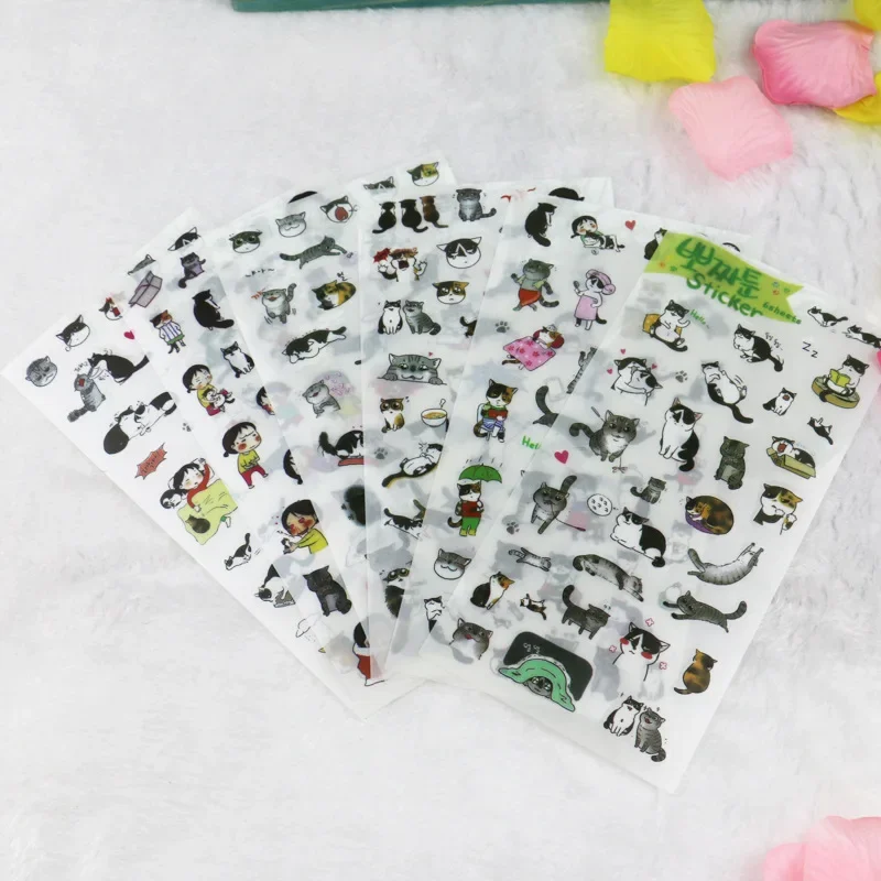 2021 Creative Transparent PVC Stickers Cute Black and White Cat Photo Album Decorative Stickers Child DIY Toy 6sheets/set