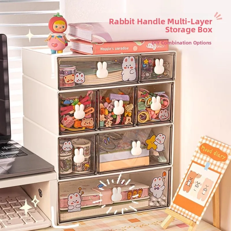 Children's Desktop Hair Accessory Storage Box Drawer Style Office Desk Girls Organizer Bookshelf Cute Cartoon Plastic Material