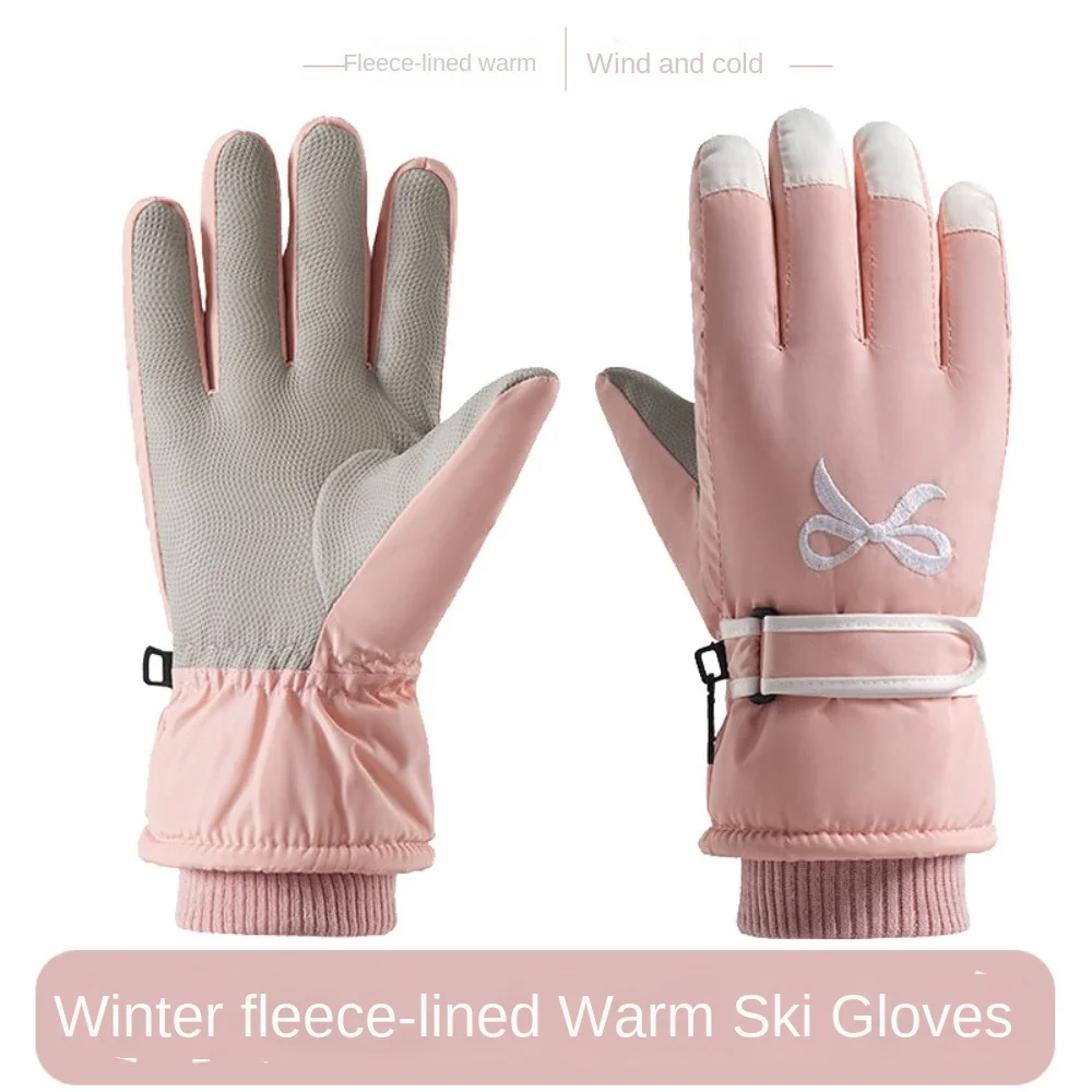 Touchscreen Gloves Skiing Gloves Full Finger Riding Winter Warm Gloves Bow Mobile Phone Touch Screen Motorcycle Gloves Camping