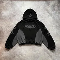90S American Retro Gothic Embroidery Stitching Loose Hoodie Men's Y2K New Harajuku Hip-hop Casual Joker Sweatshirt Street Wear