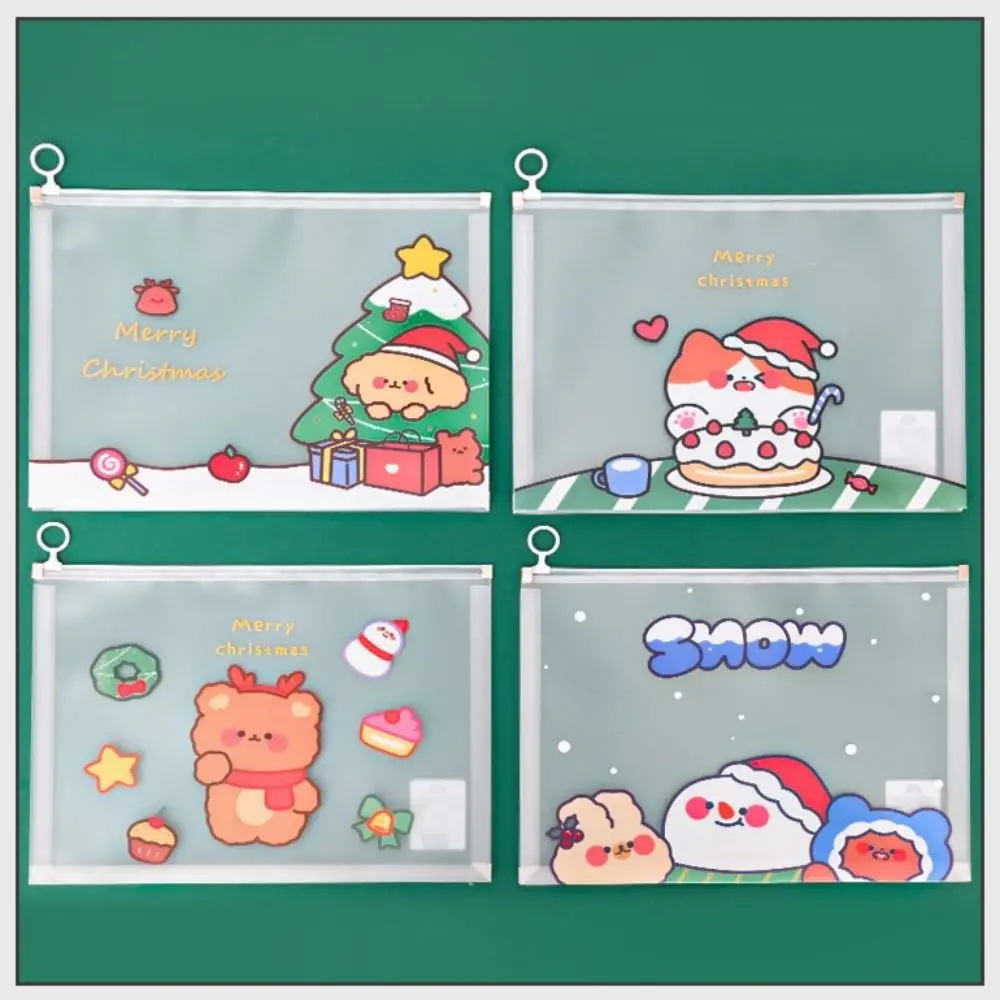 Transparent School Stationery Pencil Case Test Paper Snowman Information Pack File Folder Documents Filling Bag PP File Bag