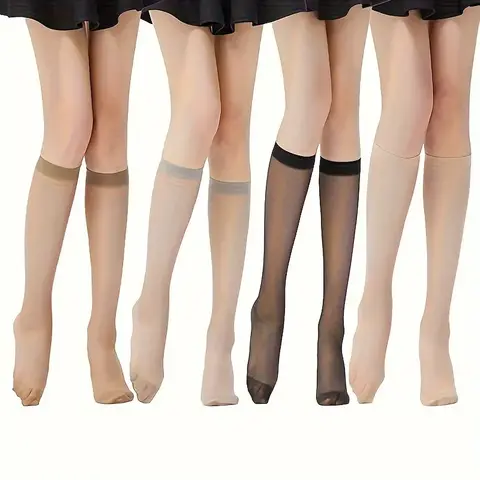 1/2/3/5/6Pairs 블랙/살/그레이/커피 컬러 송아지 양말, 세미 쉬어 올 매치 니 하이 양말, 여성용 스타킹 & 양말
