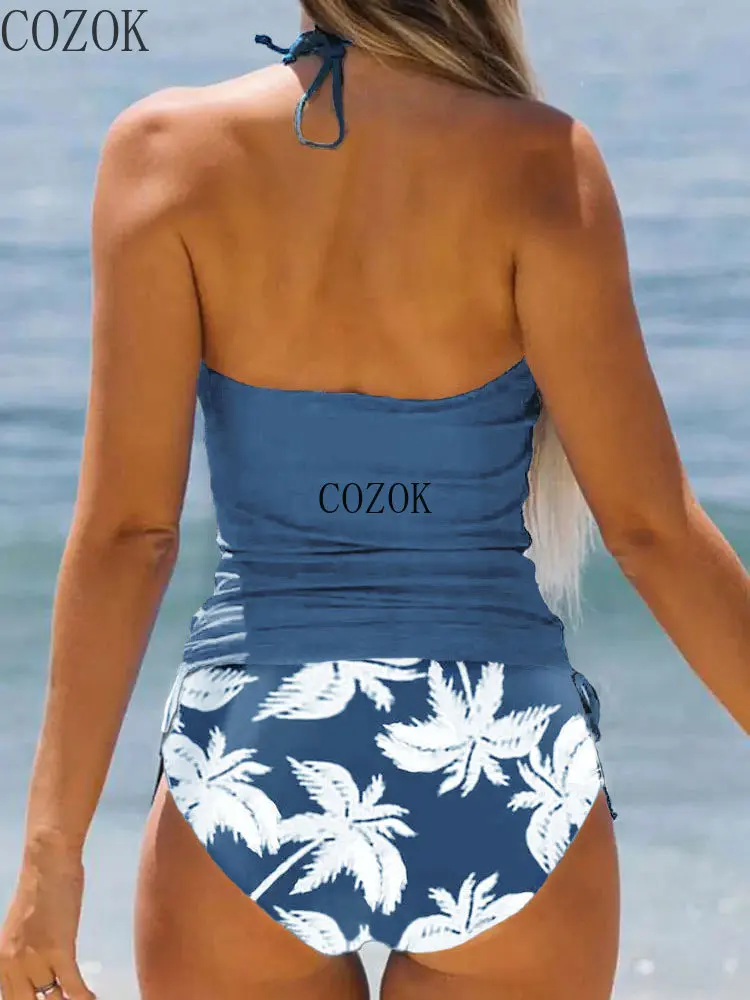 Imagem -02 - Fato de Banho Feminino com Cordão de Coco Conjunto Tankini na Parte Lateral do Pescoço Moda Praia Verão Maiô Bonito Novo 2023