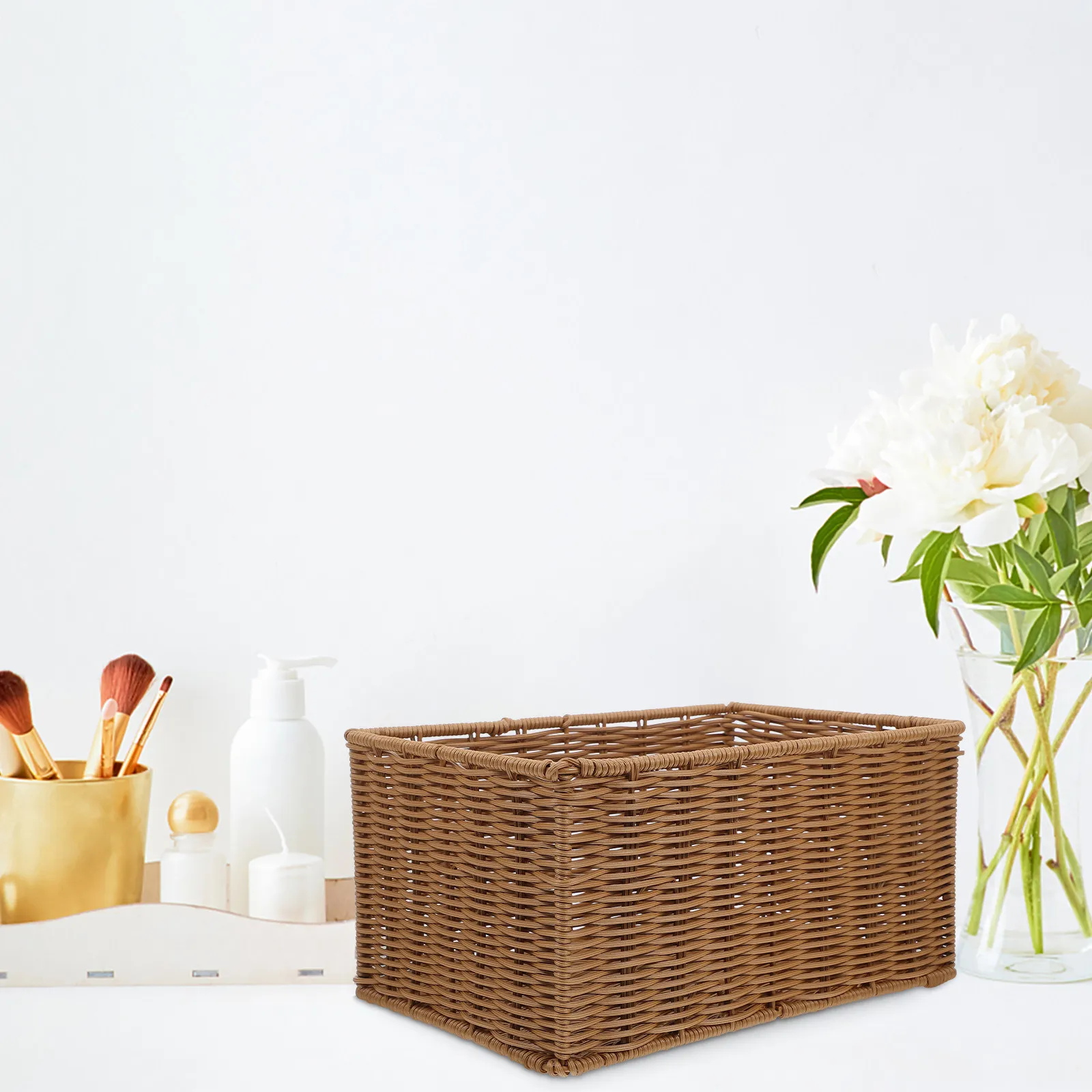 Retro Plastic Woven Basket Premium Simulated Rattan Fruit Storage Basket Multi-Purpose Kitchen Pantry Organizer