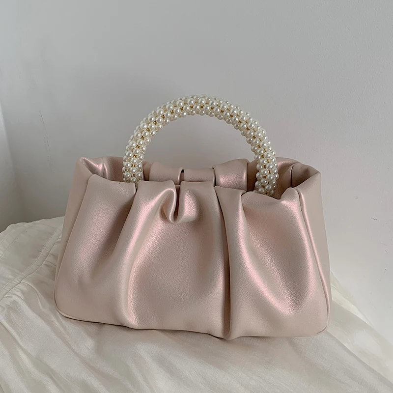 

Fashion Handlebags for Women 2025 New Pleated Cloud Crossbody Bag Portable Pearl Handle Girl's Shoulder Bags for Party SD047