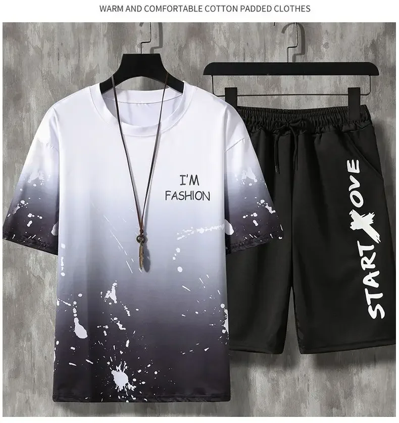 

Летние быстросохнущие мужские комплекты, модные спортивные костюмы, повседневные дышащие спортивные футболки с короткими рукавами и 3D принтом + шорты, баскетбольный комплект