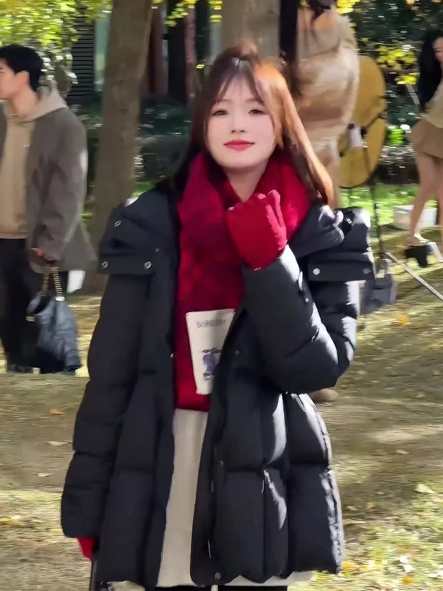 Ele Bla Hooded down Jaet Women's Puffer Coat Cloudlike Fluffy Outerwear Winter Faion Thin Design Commute Sle