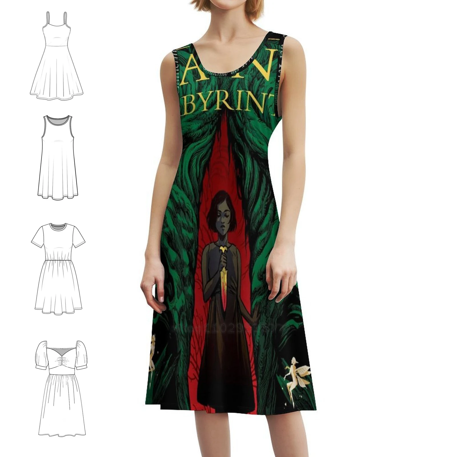 فستان Pan'S Labyrinth النسائي الأنيق للحفلات على شكل حرف a مع خيارات قصيرة/طويلة/بدون أكمام Dira Pans Labyrinth Guillermo Del