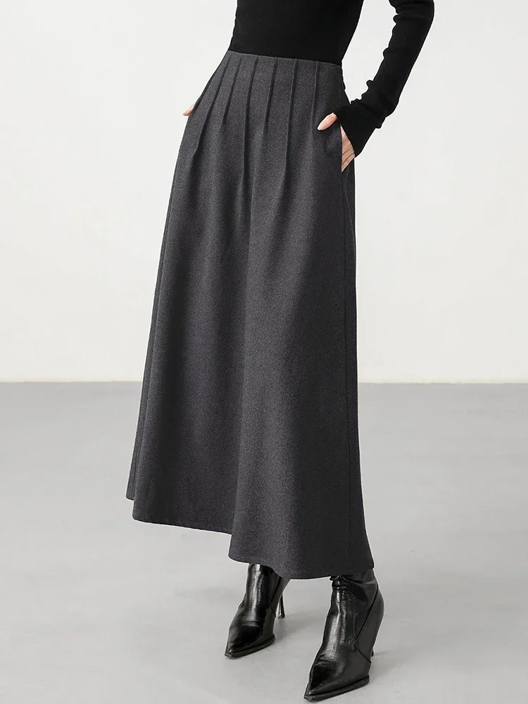 SENTUBILA Winter A Line Maxi Skirts Women 2024 Commute Business Office Elastic High Waist Long Skirt Female Clothes 144Q58134