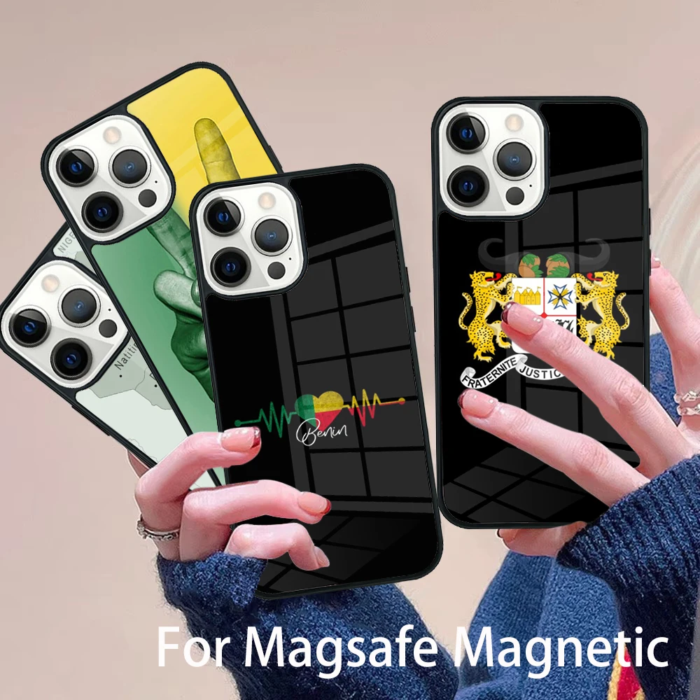 

Benin Flag Phone Case Magesafe Magnetic Wireless Charge Cover For IPhone 16 11 12 13 14 15 Pro Max Plus Mini