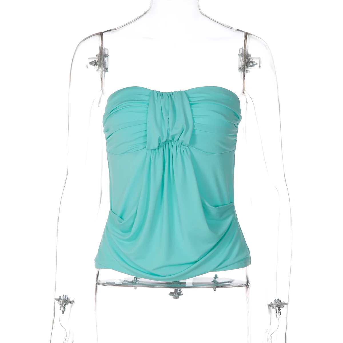 Hugcitar Modisches Trägerloses Einfarbiges Gerafftes Drapiertes Sexy Crop-Top für Damen, Sommerliche Freizeitkleidung, Streetwear, Party- und Urlaubs-T-Shirts – Detail 3