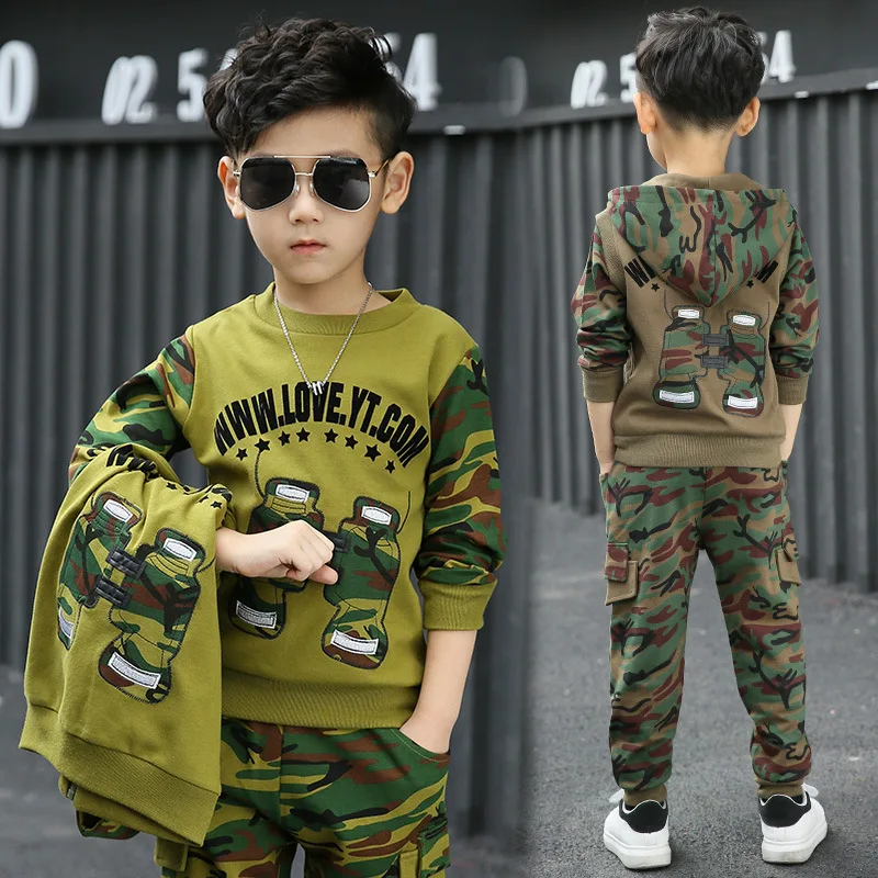 2024 Boys Camouflage Clothing Set 3pcs for Teen Kids Hooded Jacket T-shirt Pant Clothes Suit 3 4 5 6 7 8 9 10 11 Years