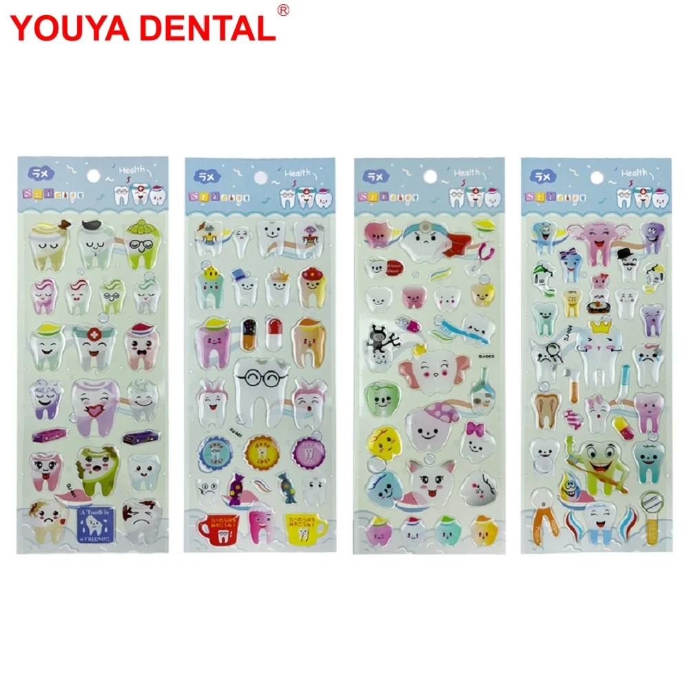 

4 Sheets Kawaii 3d Tooth Shaped Sticker Cartoon Dentistry Decals For Kids Wall Fridge Dental Stickers Decoration Dentist Gifts