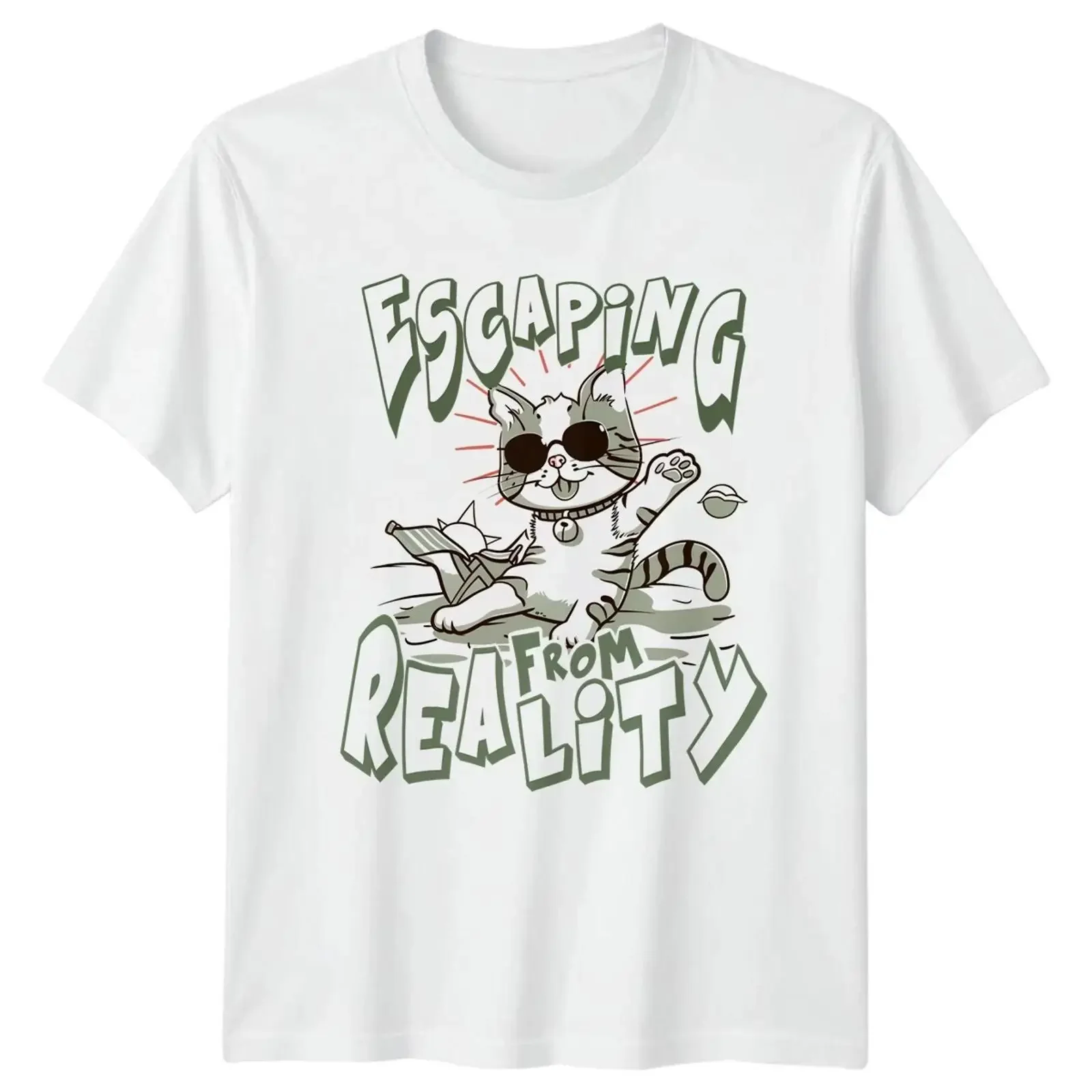 T-shirt Flucht aus der Realität, motif chat, nouveauté, cadeau d'anniversaire pour elle et lui, vêtements vintage délavés, confortables