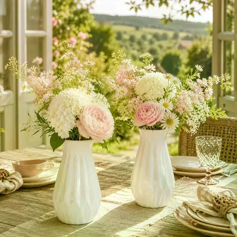 White Plastic Diamond Vases Modern Geometric Cut-Face Small: 1PC Floral Home Decor Desktop Centerpieces Wedding