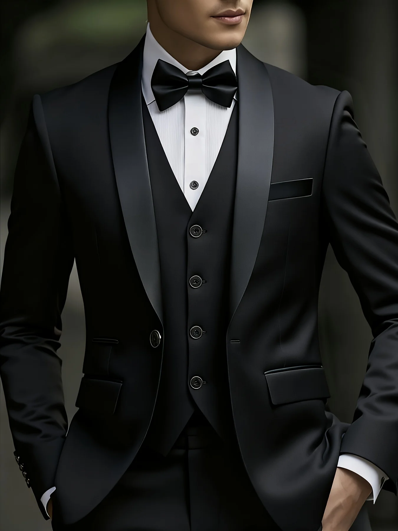

Men's three-piece suit, wedding outfit, suit and pants with vest, formal attire for important occasions.