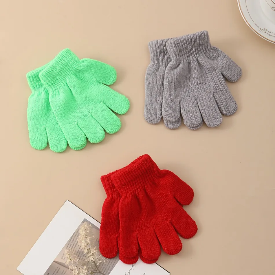 Kinderen Gebreide Handschoenen Winter Kinderen Leerling Student Effen Kleur Harige Lange Vinger Wanten Herfst Schrijven Warmer Hand 3-10Years Oud